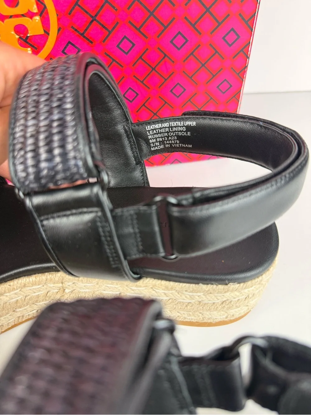 Tory Burch Diego Sport Espadrille Sandals Perfect Black Raffia Platform 8 READ